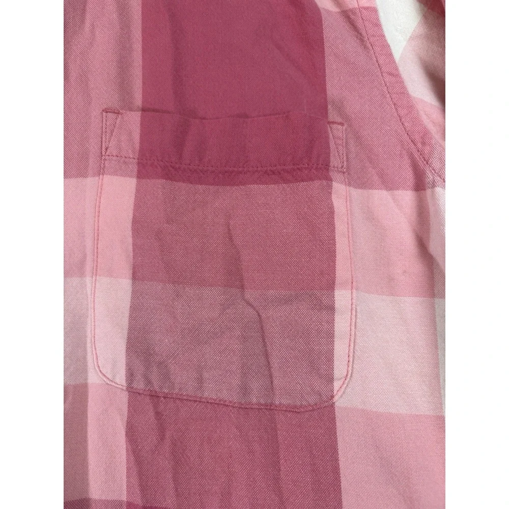 Christopher & Banks Large Pink Plaid Button Front Shirt Sz L 3/4 Sleeve Layer
